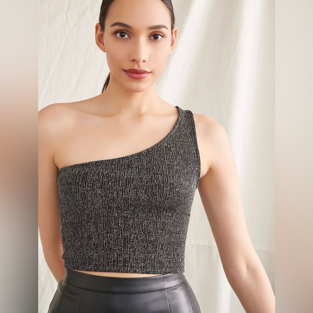 Forever 21 Metallic One-Shoulder Crop Top